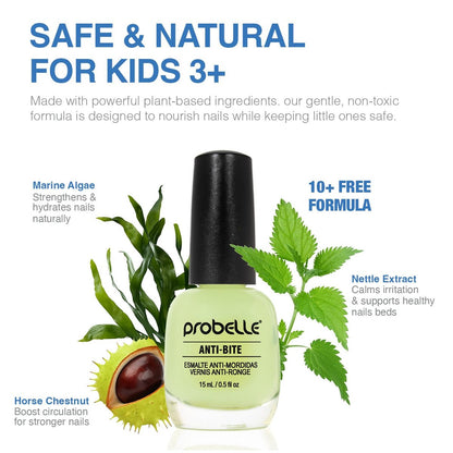 Probelle Anti-Bite Nail Biting Treatment for Kids & Adults – No Bite Nail Polish Deterrent & Thumb Guard – Bitter Taste to Quit Habit – Ages 3+ – 0.5 fl oz (15 ml)