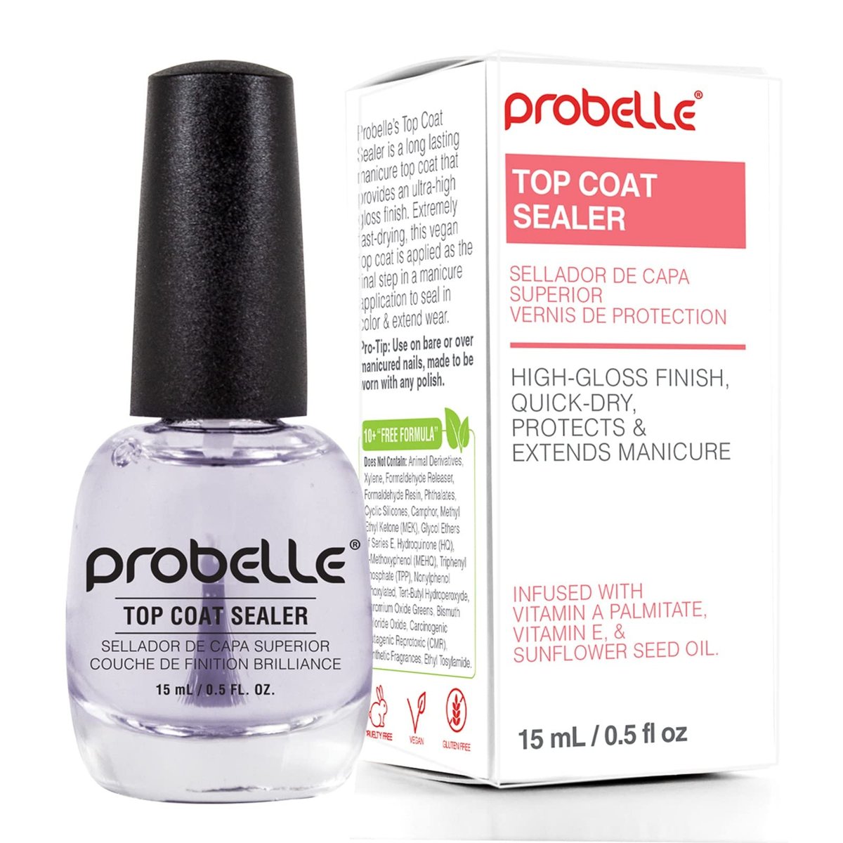 Probelle Top Coat Sealer – Quick Dry, High Shine Glossy Nail Polish Top Coat, 0.5 fl oz (15 mL) Avelisse