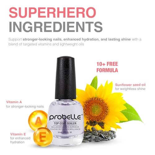 Probelle Top Coat Sealer – Quick Dry, High Shine Glossy Nail Polish Top Coat, 0.5 fl oz (15 mL) Avelisse