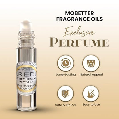 MOBETTER FRAGRANCE OILS Kreed Silver Mountains of Water Men Fragrance Body Oil - 1/3 oz Roll-On Glass Bottle Avelisse