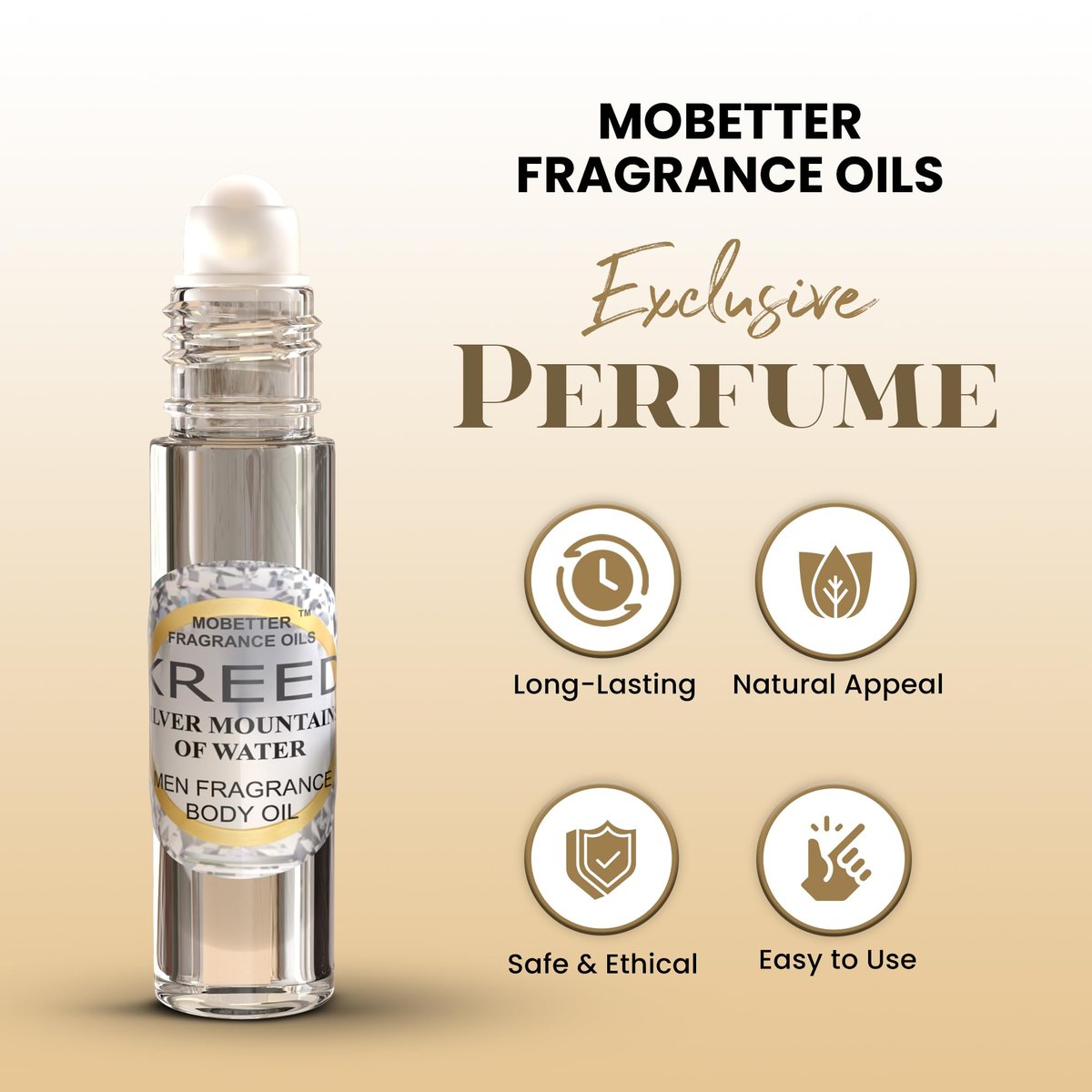 MOBETTER FRAGRANCE OILS Kreed Silver Mountains of Water Men Fragrance Body Oil - 1/3 oz Roll-On Glass Bottle Avelisse
