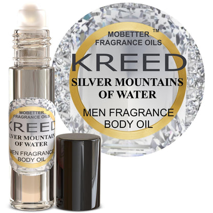MOBETTER FRAGRANCE OILS Kreed Silver Mountains of Water Men Fragrance Body Oil - 1/3 oz Roll-On Glass Bottle Avelisse