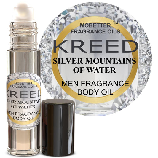 MOBETTER FRAGRANCE OILS Kreed Silver Mountains of Water Men Fragrance Body Oil - 1/3 oz Roll-On Glass Bottle Avelisse