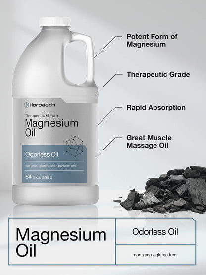 Horbäach Magnesium Oil – 64 fl. oz Therapeutic Grade, Non-GMO, Gluten Free, Paraben Free Odorless Formula Avelisse
