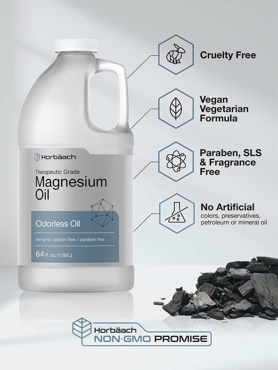 Horbäach Magnesium Oil – 64 fl. oz Therapeutic Grade, Non-GMO, Gluten Free, Paraben Free Odorless Formula Avelisse