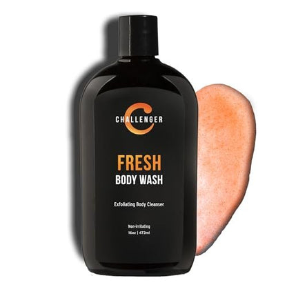 Challenger Men’s Fresh Body Wash - Exfoliating Cleanser with Aloe, Vitamin E, Tea Tree & Jojoba Oils, 16 oz