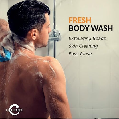 Challenger Men’s Fresh Body Wash - Exfoliating Cleanser with Aloe, Vitamin E, Tea Tree & Jojoba Oils, 16 oz