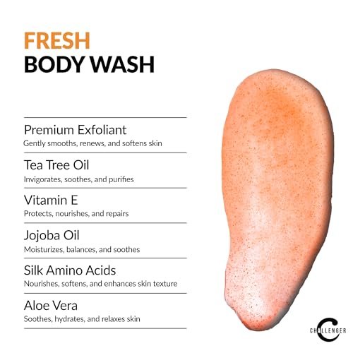 Challenger Men’s Fresh Body Wash - Exfoliating Cleanser with Aloe, Vitamin E, Tea Tree & Jojoba Oils, 16 oz - görsel 5