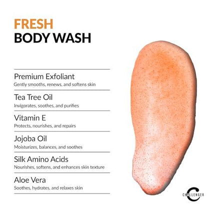 Challenger Men’s Fresh Body Wash - Exfoliating Cleanser with Aloe, Vitamin E, Tea Tree & Jojoba Oils, 16 oz