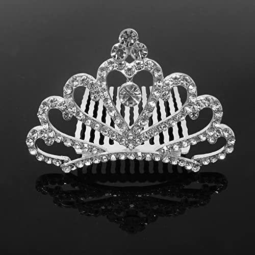 Honbay Princess Tiara Comb - Silver Crystal Rhinestone Crown Hair Comb for Flower Girls & Weddings - görsel 4