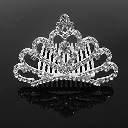 Honbay Princess Tiara Comb - Silver Crystal Rhinestone Crown Hair Comb for Flower Girls & Weddings