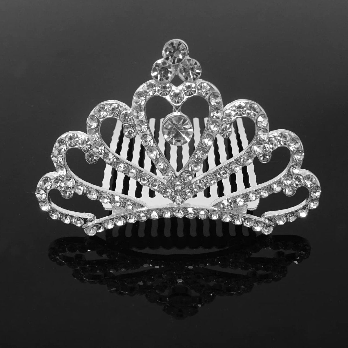 Honbay Princess Tiara Comb - Silver Crystal Rhinestone Crown Hair Comb for Flower Girls & Weddings - görsel 3