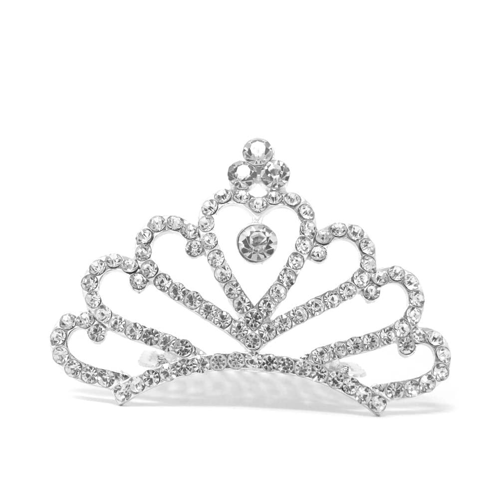 Honbay Princess Tiara Comb - Silver Crystal Rhinestone Crown Hair Comb for Flower Girls & Weddings - görsel 1