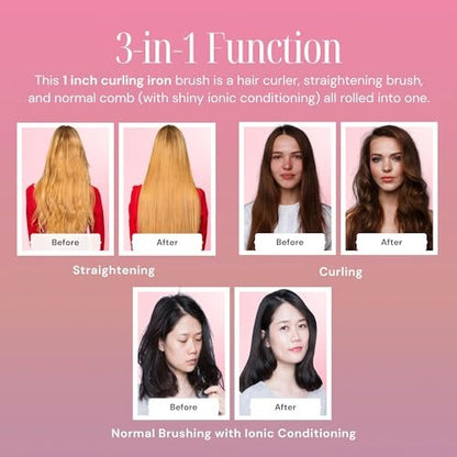 Alure Heated Styling Brush - 3-in-1 Ionic Hair Curler & Straightener with Anti-Scald Nylon Bristles for All Hair Types Avelisse