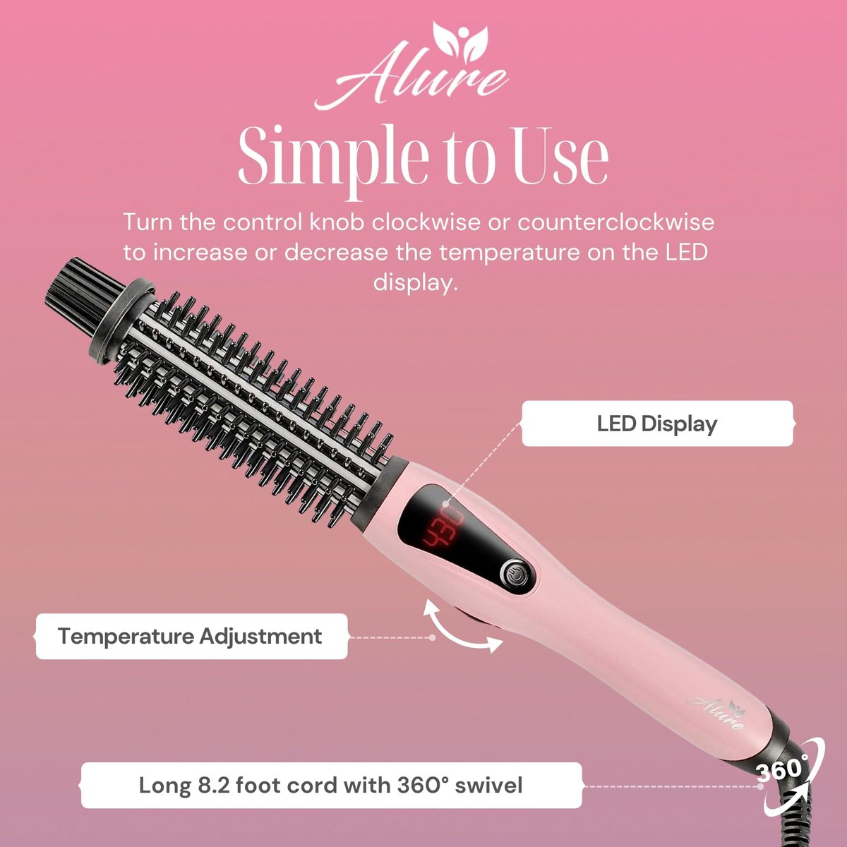 Alure Heated Styling Brush - 3-in-1 Ionic Hair Curler & Straightener with Anti-Scald Nylon Bristles for All Hair Types Avelisse