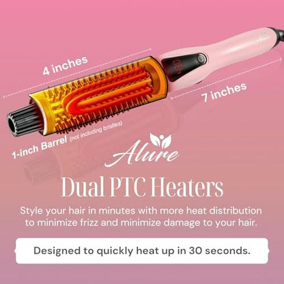 Alure Heated Styling Brush - 3-in-1 Ionic Hair Curler & Straightener with Anti-Scald Nylon Bristles for All Hair Types Avelisse