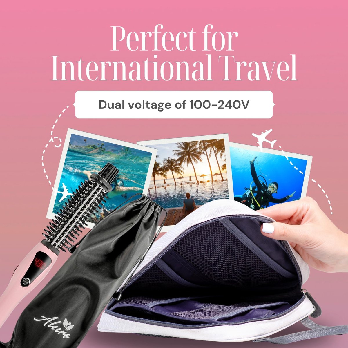 Alure Heated Styling Brush - 3-in-1 Ionic Hair Curler & Straightener with Anti-Scald Nylon Bristles for All Hair Types Avelisse