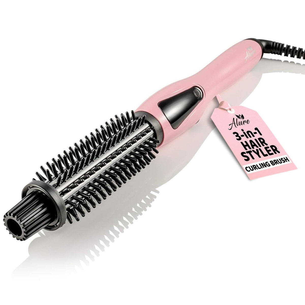 Alure Heated Styling Brush - 3-in-1 Ionic Hair Curler & Straightener with Anti-Scald Nylon Bristles for All Hair Types Avelisse