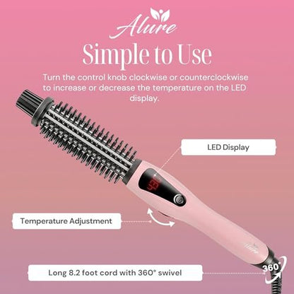 Alure Heated Styling Brush - 3-in-1 Ionic Hair Curler & Straightener with Anti-Scald Nylon Bristles for All Hair Types Avelisse