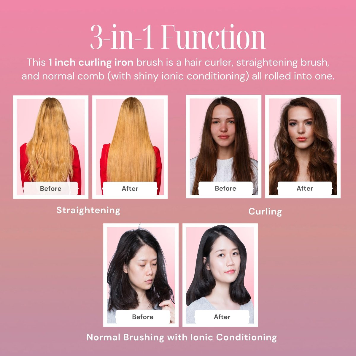 Alure Heated Styling Brush - 3-in-1 Ionic Hair Curler & Straightener with Anti-Scald Nylon Bristles for All Hair Types Avelisse