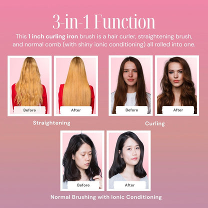 Alure Heated Styling Brush - 3-in-1 Ionic Hair Curler & Straightener with Anti-Scald Nylon Bristles for All Hair Types Avelisse