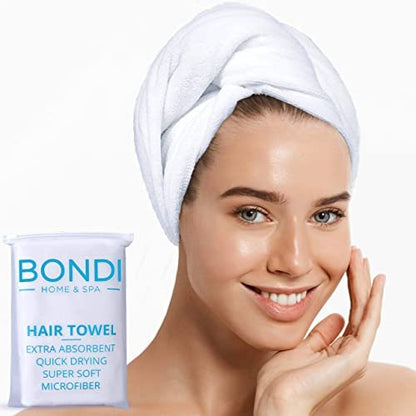 Bondi SPA Microfiber Hair Towel XL – Super Absorbent, Anti-Frizz & Fast Drying (42x22 Inches, White)