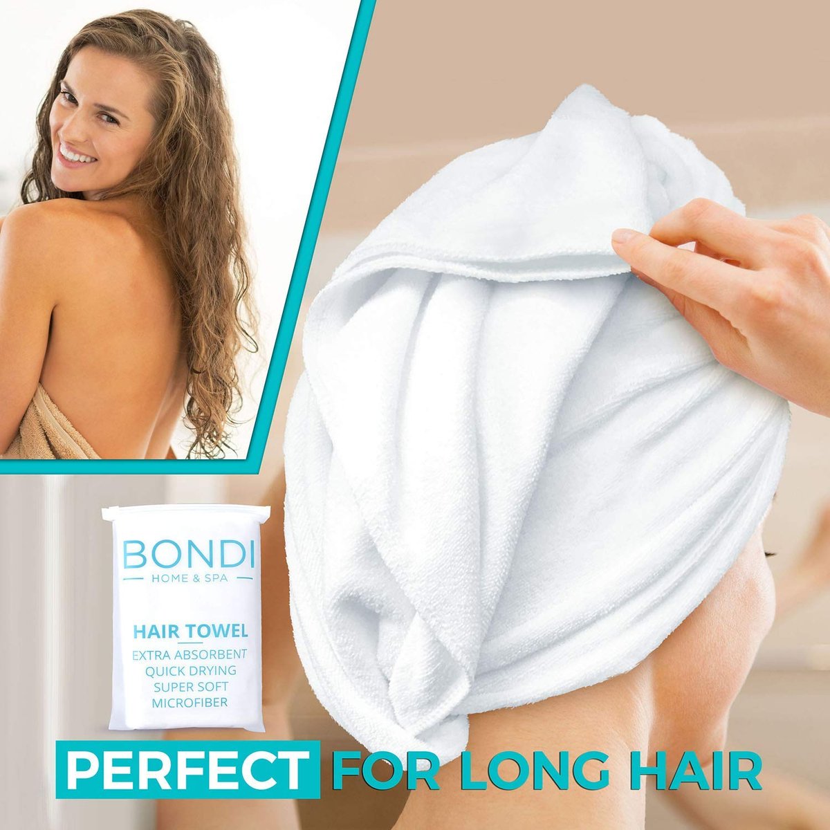 Bondi SPA Microfiber Hair Towel XL – Super Absorbent, Anti-Frizz & Fast Drying (42x22 Inches, White) - görsel 11