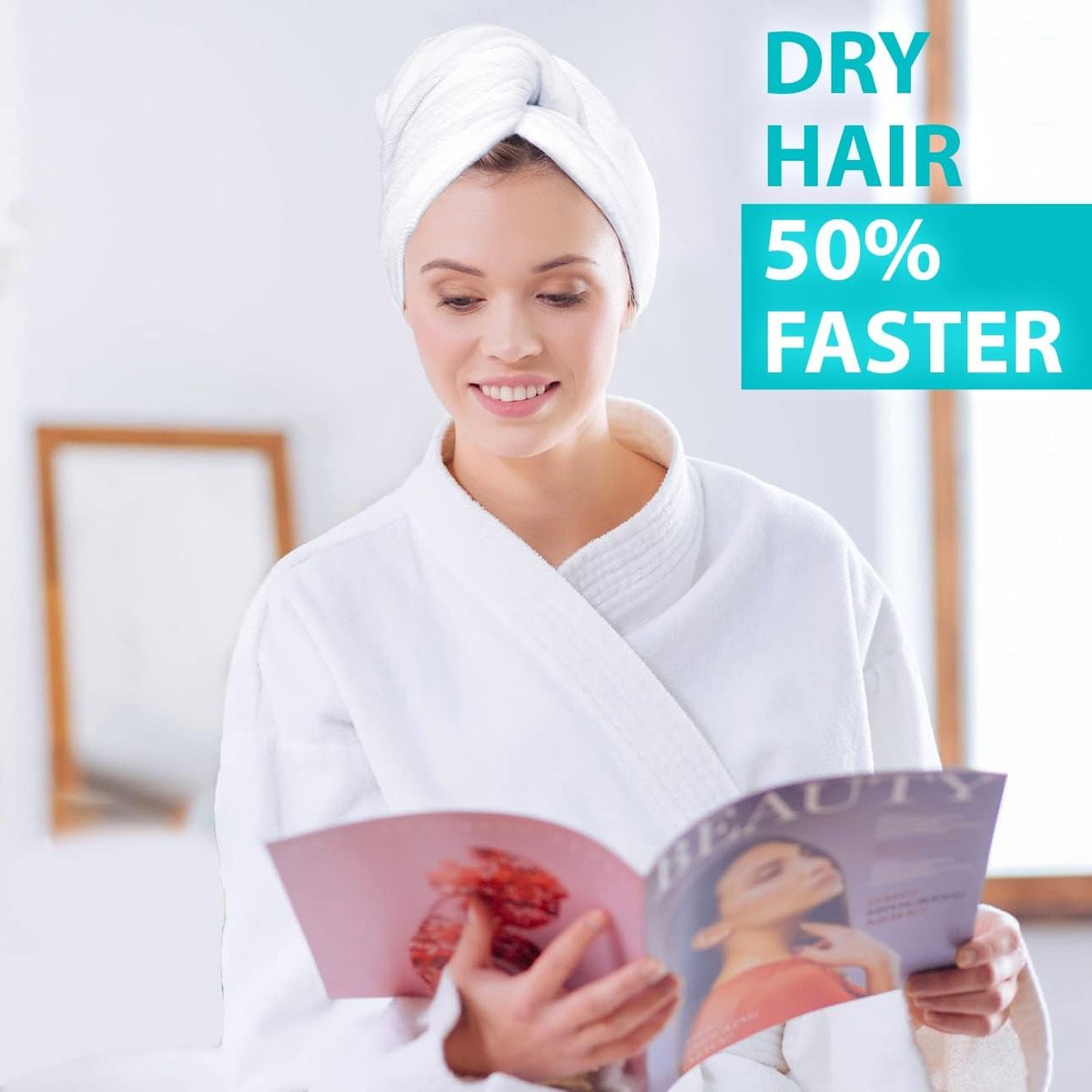 Bondi SPA Microfiber Hair Towel XL – Super Absorbent, Anti-Frizz & Fast Drying (42x22 Inches, White) - görsel 5