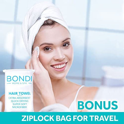 Bondi SPA Microfiber Hair Towel XL – Super Absorbent, Anti-Frizz & Fast Drying (42x22 Inches, White)