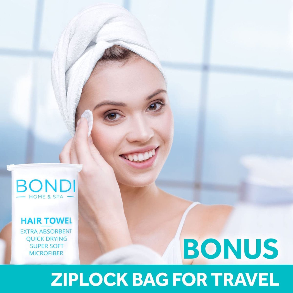 Bondi SPA Microfiber Hair Towel XL – Super Absorbent, Anti-Frizz & Fast Drying (42x22 Inches, White) - görsel 9