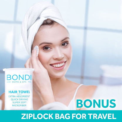 Bondi SPA Microfiber Hair Towel XL – Super Absorbent, Anti-Frizz & Fast Drying (42x22 Inches, White)