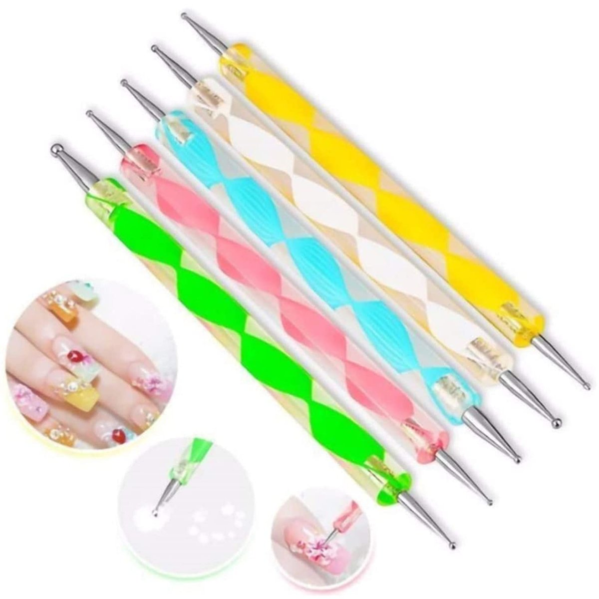 Jsdoin 5-Piece 2-Way Dotting Pen Set for Nail Art - Multicolor Manicure Dotting Tools - görsel 3