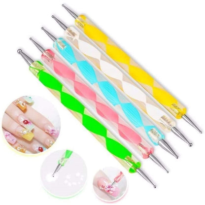 Jsdoin 5-Piece 2-Way Dotting Pen Set for Nail Art - Multicolor Manicure Dotting Tools