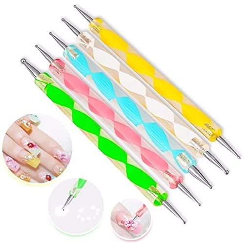 Jsdoin 5-Piece 2-Way Dotting Pen Set for Nail Art - Multicolor Manicure Dotting Tools - görsel 4
