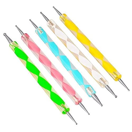Jsdoin 5-Piece 2-Way Dotting Pen Set for Nail Art - Multicolor Manicure Dotting Tools - görsel 2