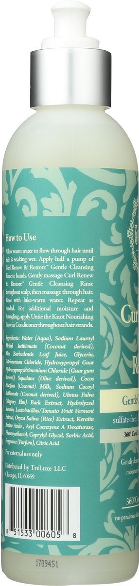Treluxe Cleansing Rinse Gentle Curl Renew Restore - 8 oz Sulfate-Free Shampoo for Curly Hair Avelisse