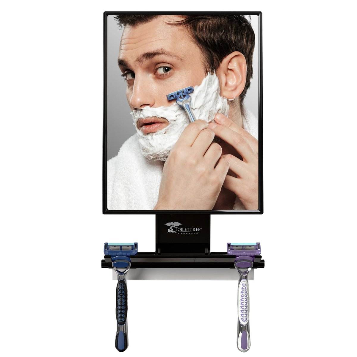 ToiletTree Products Fogless Shower Mirror - Anti-Fog Shaving Mirror with Squeegee - Rust-Proof, Impact-Resistant Bathroom Mirror - Black, 7.5" x 6.5" Avelisse