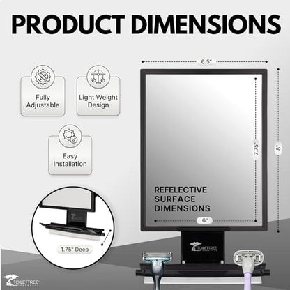 ToiletTree Products Fogless Shower Mirror - Anti-Fog Shaving Mirror with Squeegee - Rust-Proof, Impact-Resistant Bathroom Mirror - Black, 7.5" x 6.5" Avelisse