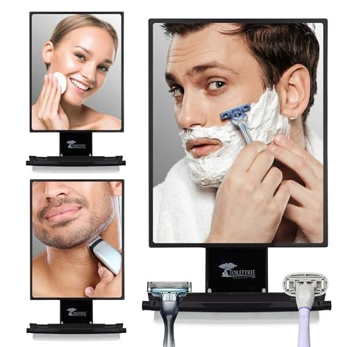 ToiletTree Products Fogless Shower Mirror - Anti-Fog Shaving Mirror with Squeegee - Rust-Proof, Impact-Resistant Bathroom Mirror - Black, 7.5" x 6.5" Avelisse