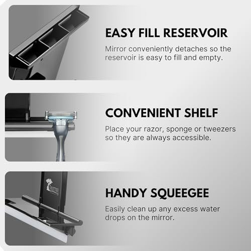 ToiletTree Products Fogless Shower Mirror - Anti-Fog Shaving Mirror with Squeegee - Rust-Proof, Impact-Resistant Bathroom Mirror - Black, 7.5" x 6.5" Avelisse