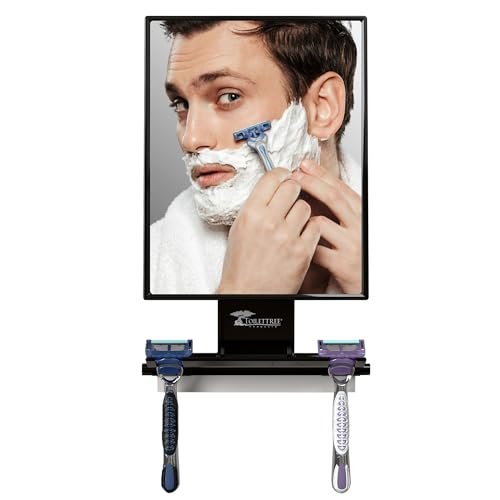 ToiletTree Products Fogless Shower Mirror - Anti-Fog Shaving Mirror with Squeegee - Rust-Proof, Impact-Resistant Bathroom Mirror - Black, 7.5" x 6.5" Avelisse