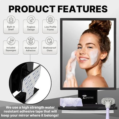 ToiletTree Products Fogless Shower Mirror - Anti-Fog Shaving Mirror with Squeegee - Rust-Proof, Impact-Resistant Bathroom Mirror - Black, 7.5" x 6.5" Avelisse