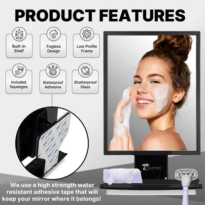 ToiletTree Products Fogless Shower Mirror - Anti-Fog Shaving Mirror with Squeegee - Rust-Proof, Impact-Resistant Bathroom Mirror - Black, 7.5" x 6.5" Avelisse
