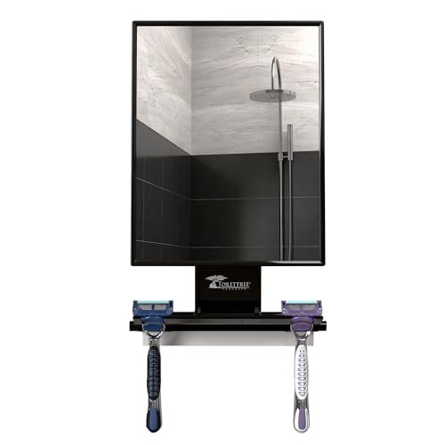ToiletTree Products Fogless Shower Mirror - Anti-Fog Shaving Mirror with Squeegee - Rust-Proof, Impact-Resistant Bathroom Mirror - Black, 7.5" x 6.5" Avelisse