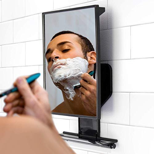 ToiletTree Products Fogless Shower Mirror - Anti-Fog Shaving Mirror with Squeegee - Rust-Proof, Impact-Resistant Bathroom Mirror - Black, 7.5" x 6.5" Avelisse