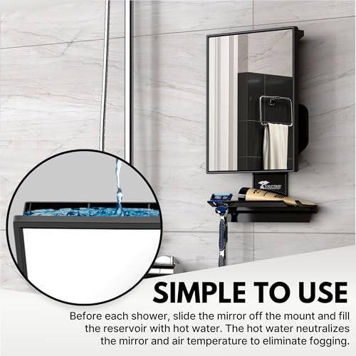 ToiletTree Products Fogless Shower Mirror - Anti-Fog Shaving Mirror with Squeegee - Rust-Proof, Impact-Resistant Bathroom Mirror - Black, 7.5" x 6.5" Avelisse