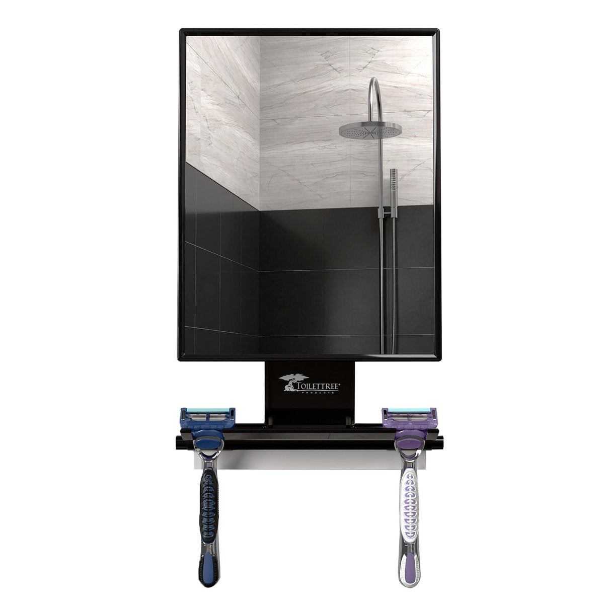 ToiletTree Products Fogless Shower Mirror - Anti-Fog Shaving Mirror with Squeegee - Rust-Proof, Impact-Resistant Bathroom Mirror - Black, 7.5" x 6.5" Avelisse