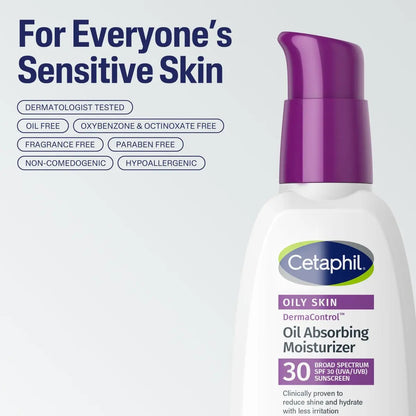 Cetaphil DermaControl Oil Absorbing Moisturizer with SPF 30 for Sensitive, Oily Skin - 4 Fl Oz, Oil-Free, Non-Comedogenic, Fragrance-Free Avelisse