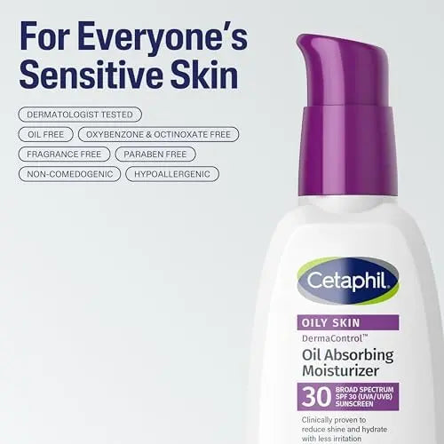 Cetaphil DermaControl Oil Absorbing Moisturizer with SPF 30 for Sensitive, Oily Skin - 4 Fl Oz, Oil-Free, Non-Comedogenic, Fragrance-Free Avelisse