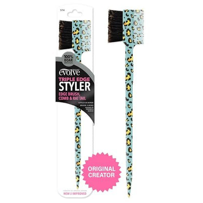 Evolve Triple Edge Styler Brush – Multicolor Boar Bristle Hair Brush for All Hair Types
